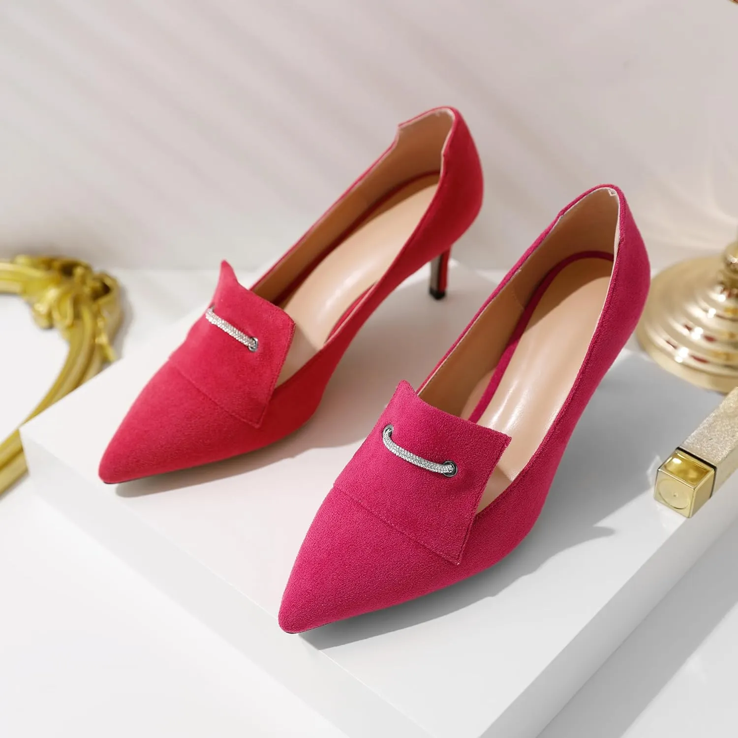 Esvowido Loafers for Women Closed Toe Kitten Heels Slip on Pumps Chain Trims with Rhinestone Comfortable Loafer Shoes 2.5 Inch
