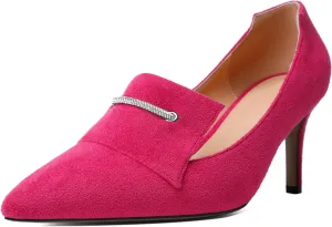 Esvowido Loafers for Women Closed Toe Kitten Heels Slip on Pumps Chain Trims with Rhinestone Comfortable Loafer Shoes 2.5 Inch
