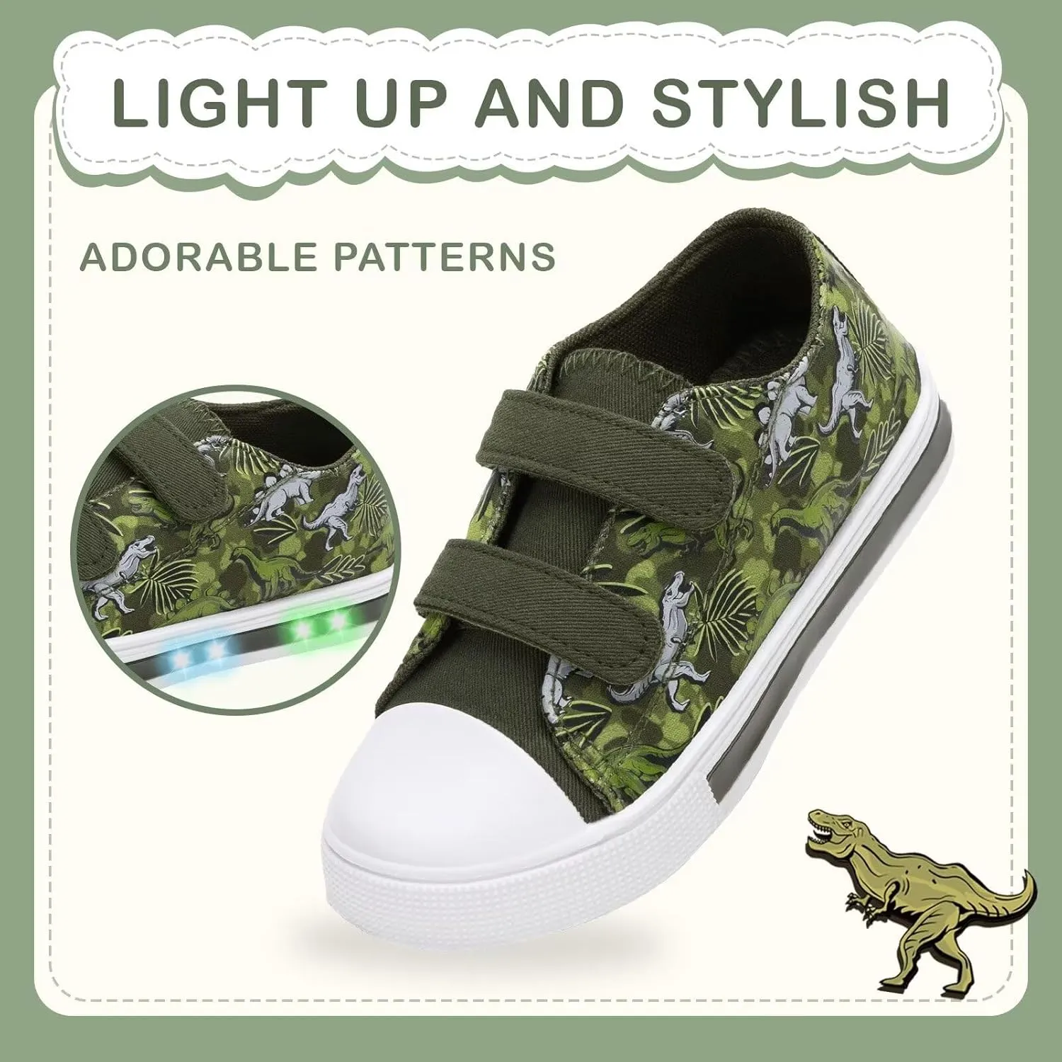 EUXTERPA Toddler Light Up Sneakers Kids Casual Canvas Shoes with Adjustable Strap for Girls Boys