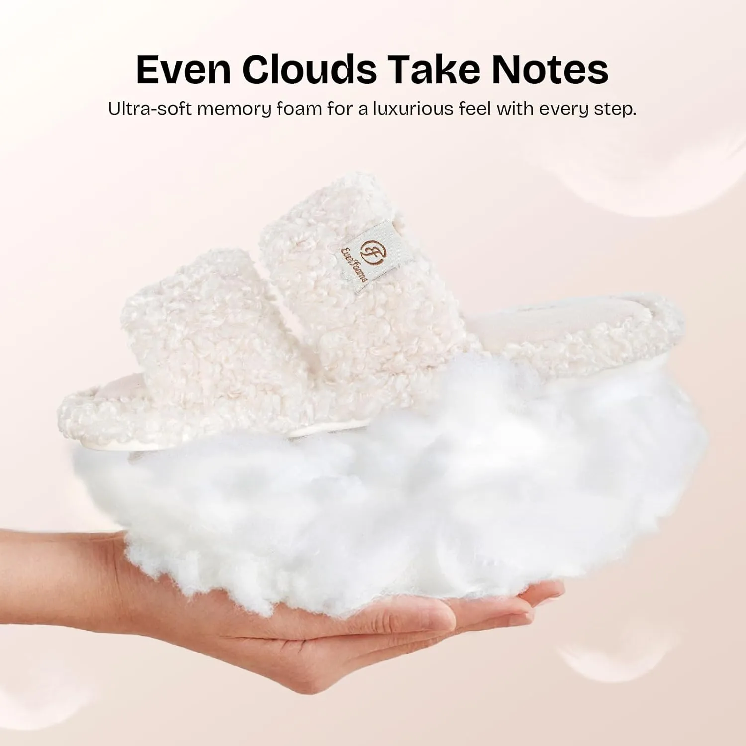 EverFoams Women's Fuzzy Open Toe Slippers Comfy Soft Memory Foam Indoor House Shoes