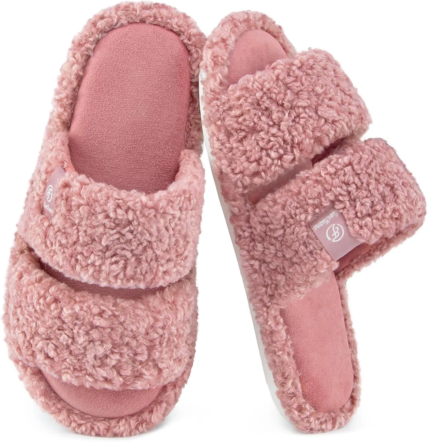 EverFoams Women's Fuzzy Open Toe Slippers Comfy Soft Memory Foam Indoor House Shoes