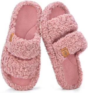 EverFoams Womens Fuzzy Open-toe Slippers Soft Comfy Memory Foam Indoor House Shoes