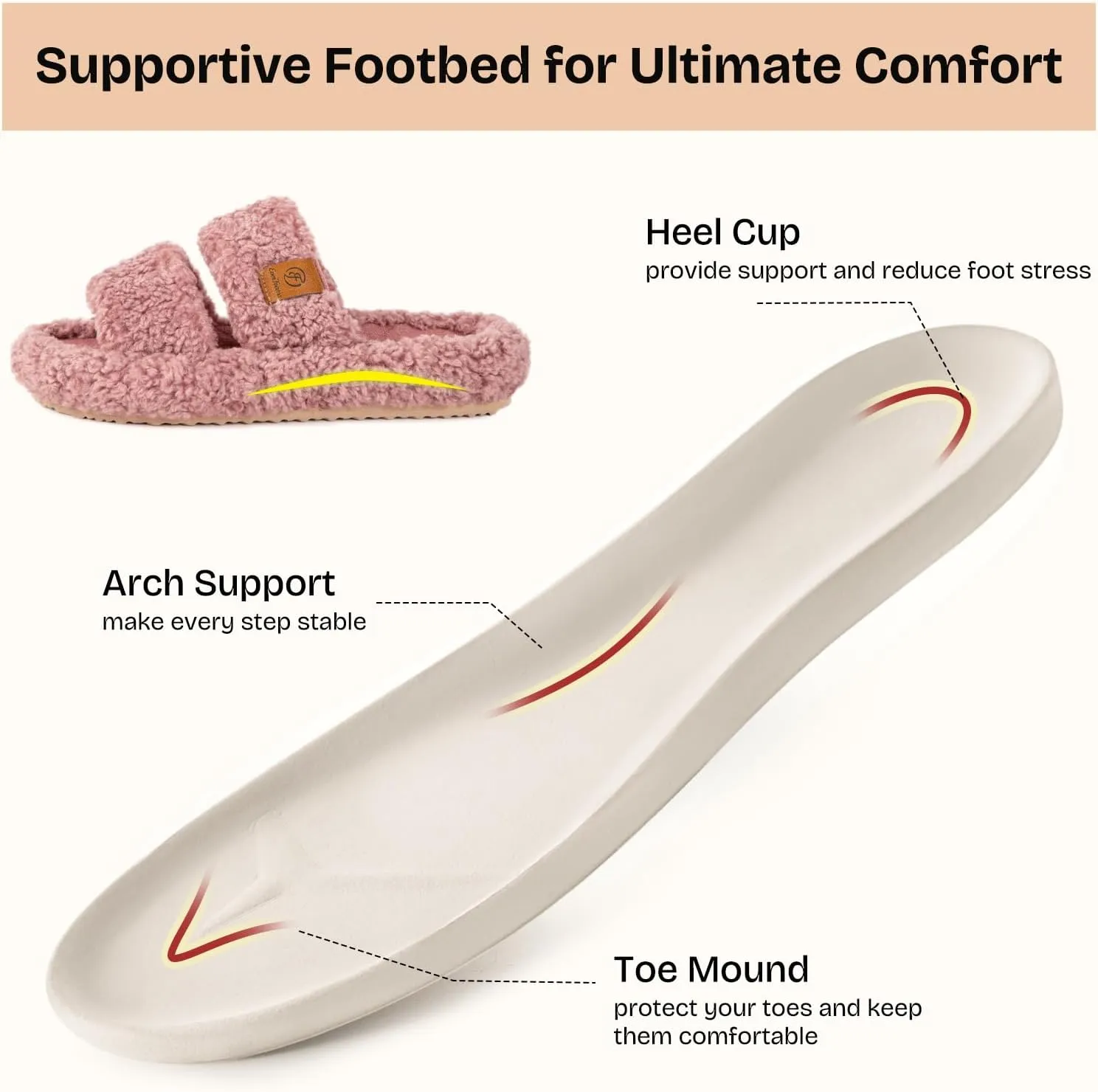EverFoams Womens Fuzzy Open-toe Slippers Soft Comfy Memory Foam Indoor House Shoes