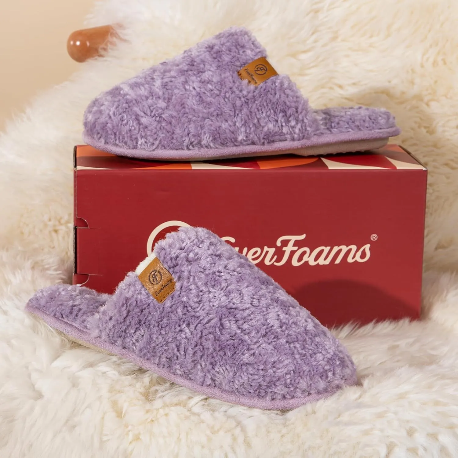 EverFoams Women's Fuzzy Slip-on Slippers Warm Cozy Soft Lightweight Memory Foam Indoor House Shoes