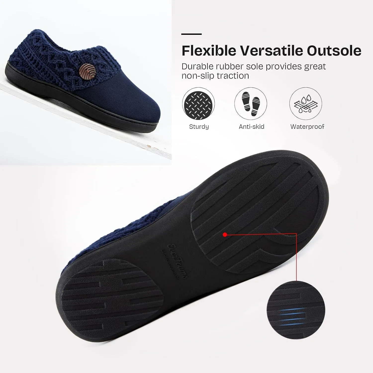 EverFoams Women's Microsuede Slippers Warm Comfy Memory Foam Indoor House Shoes with Knit Collar