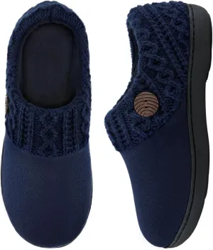 EverFoams Women's Microsuede Slippers Warm Comfy Memory Foam Indoor House Shoes with Knit Collar