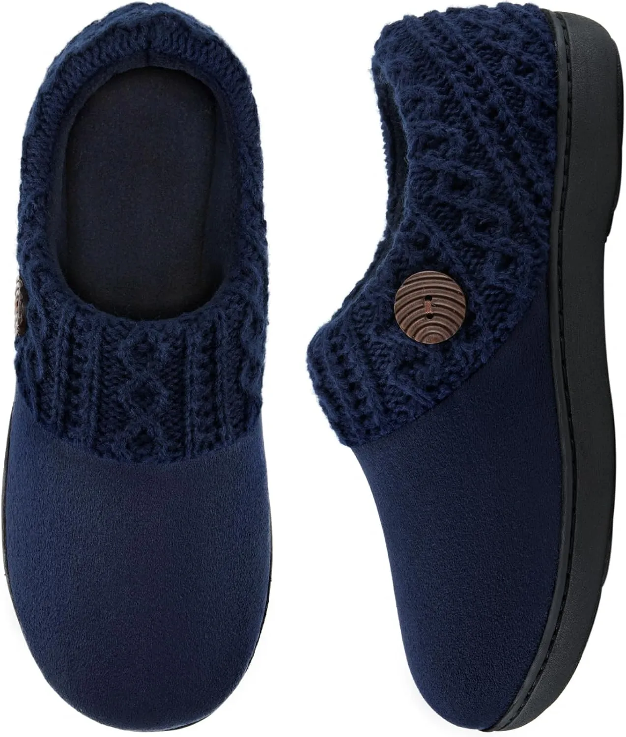 EverFoams Women's Microsuede Slippers Warm Comfy Memory Foam Indoor House Shoes with Knit Collar