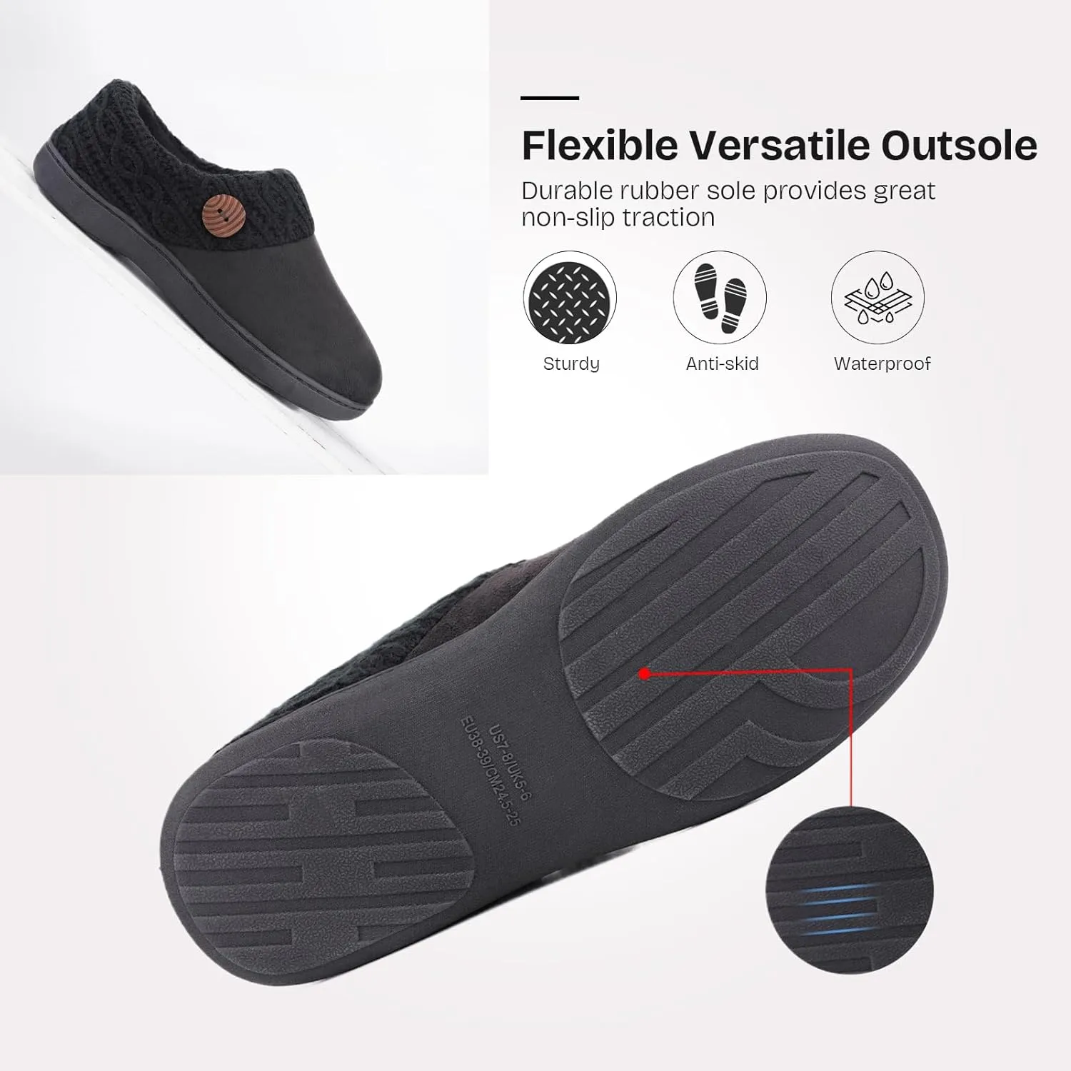 EverFoams Women's Microsuede Slippers Warm Comfy Memory Foam Indoor House Shoes with Knit Collar