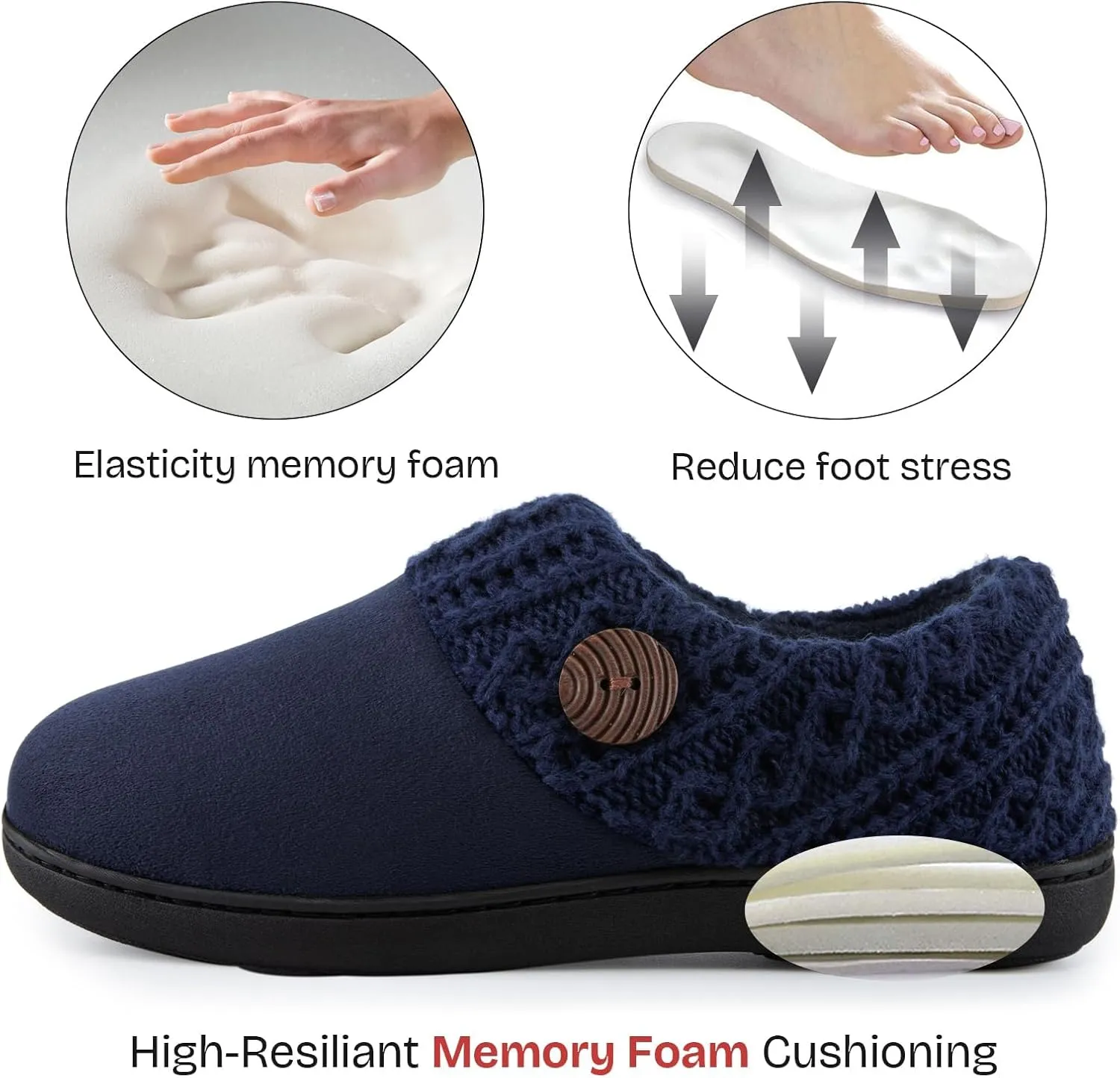 EverFoams Women's Microsuede Slippers Warm Comfy Memory Foam Indoor House Shoes with Knit Collar