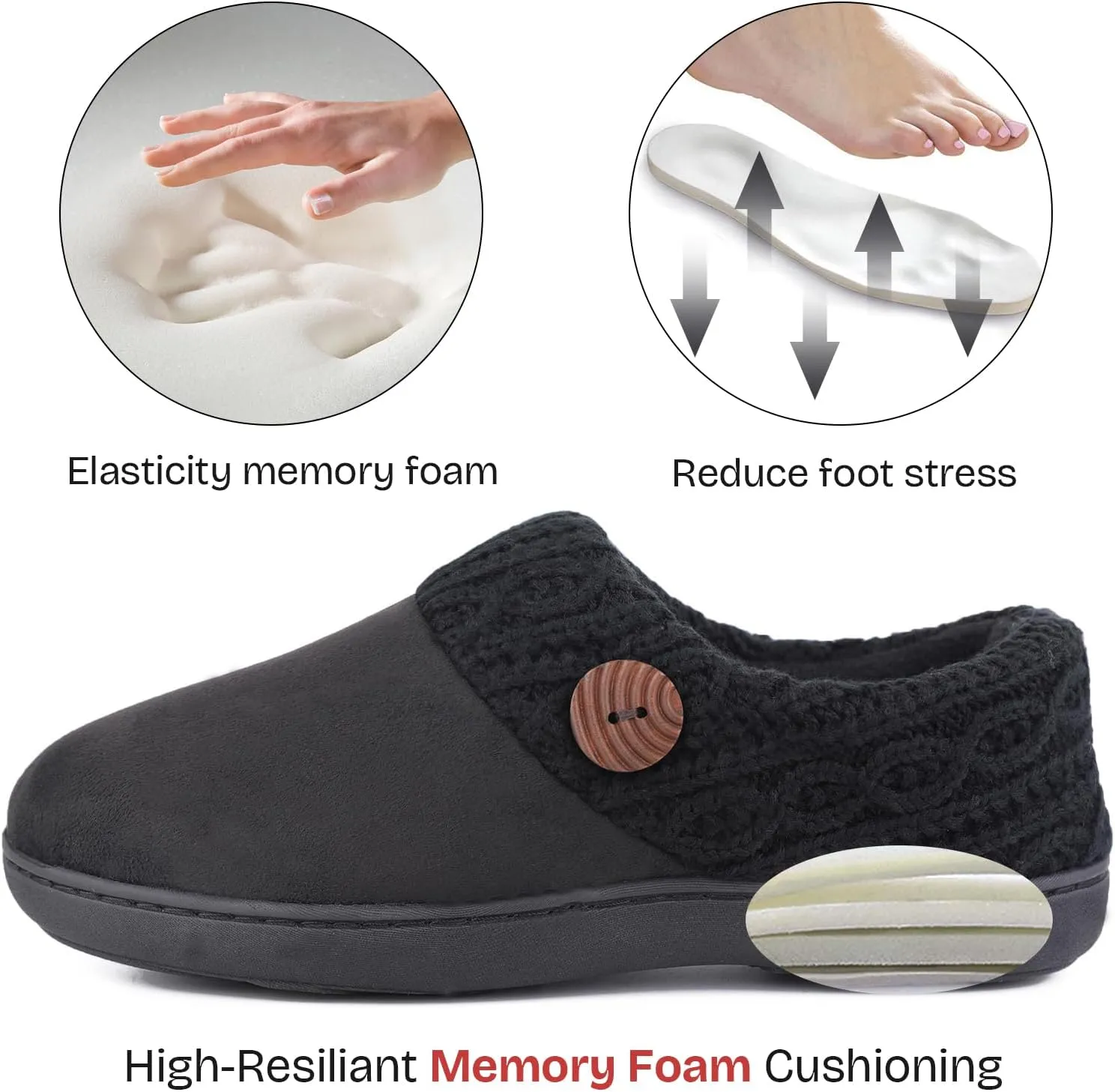EverFoams Women's Microsuede Slippers Warm Comfy Memory Foam Indoor House Shoes with Knit Collar