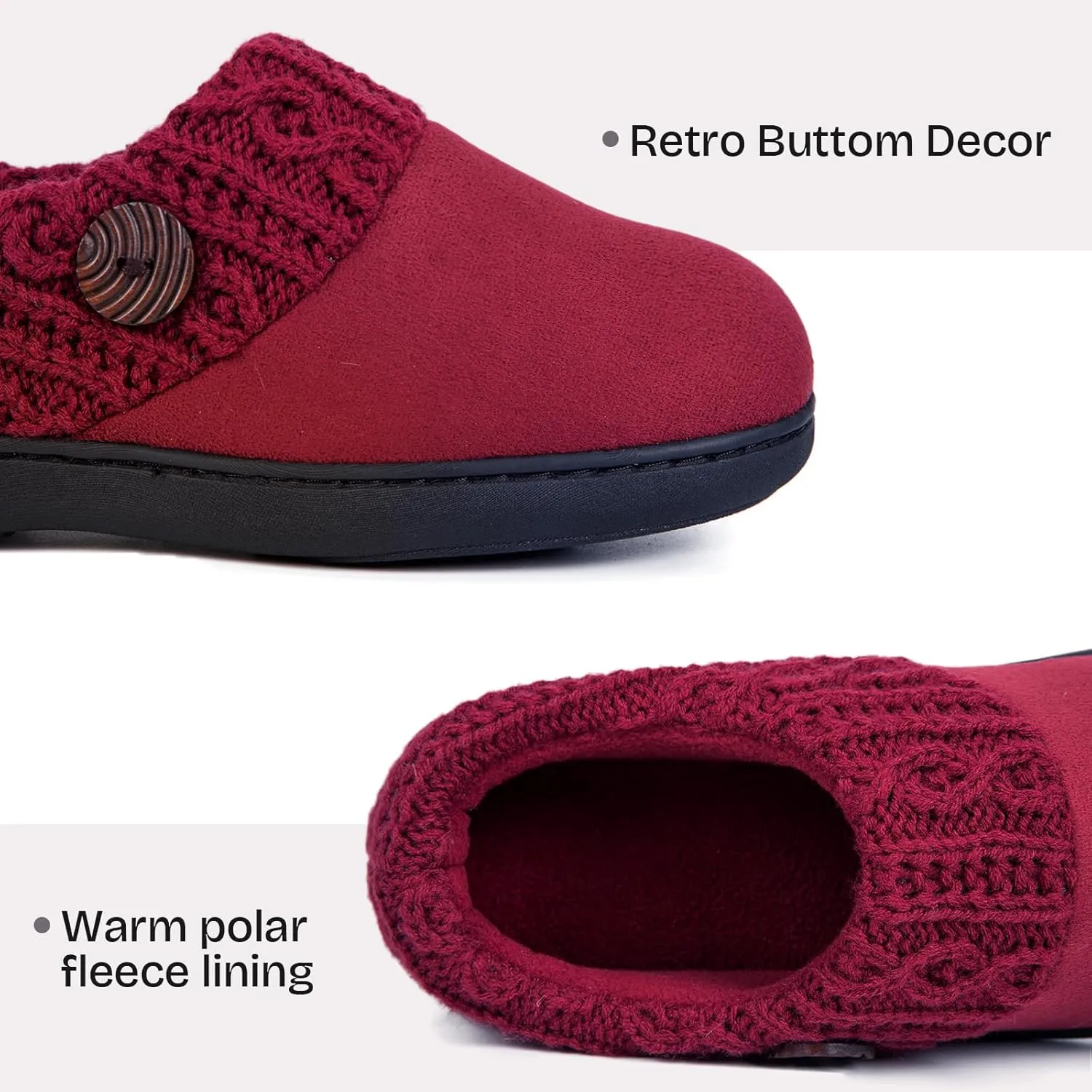 EverFoams Women's Microsuede Slippers Warm Comfy Memory Foam Indoor House Shoes with Knit Collar