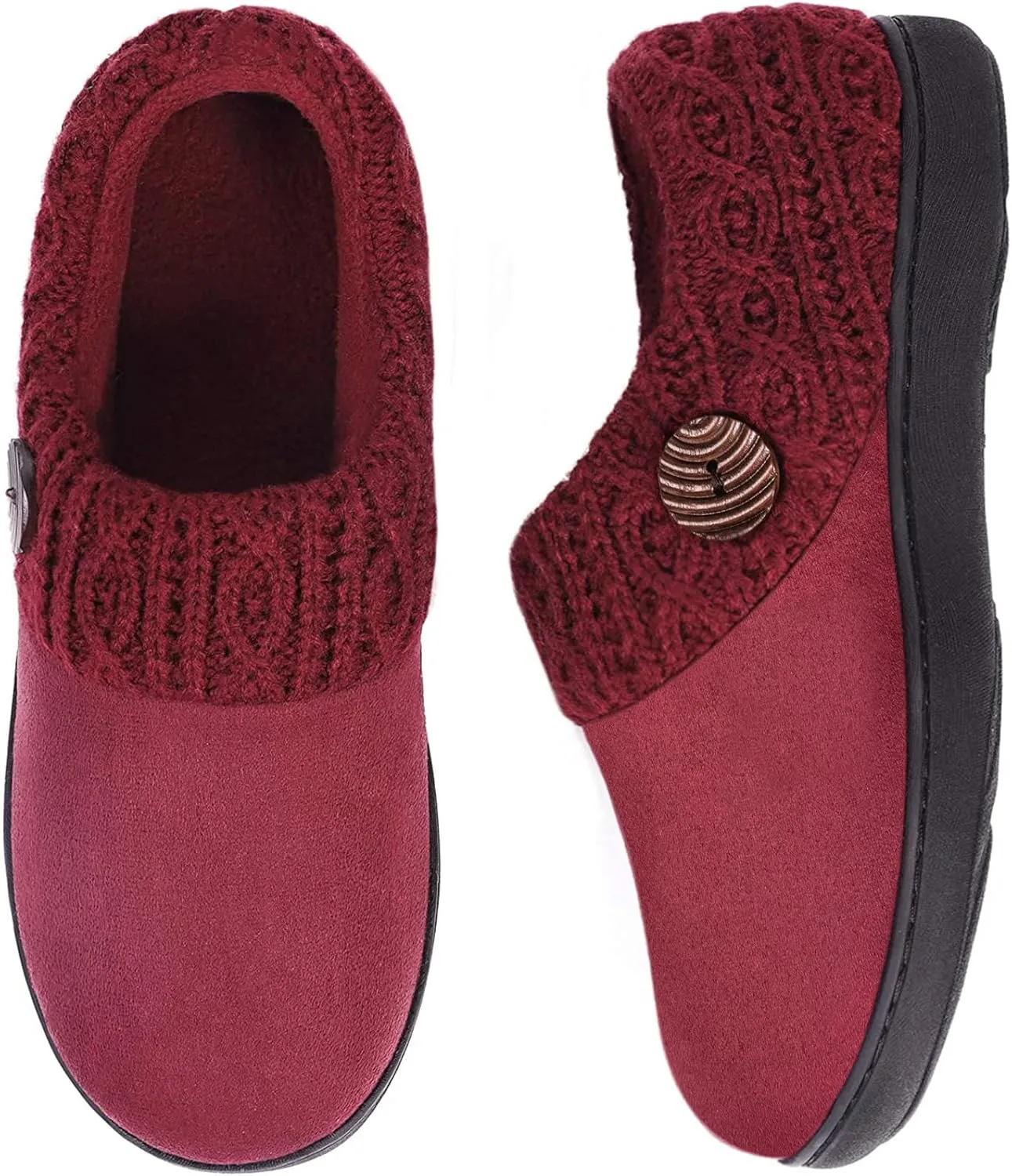 EverFoams Women's Microsuede Slippers Warm Comfy Memory Foam Indoor House Shoes with Knit Collar