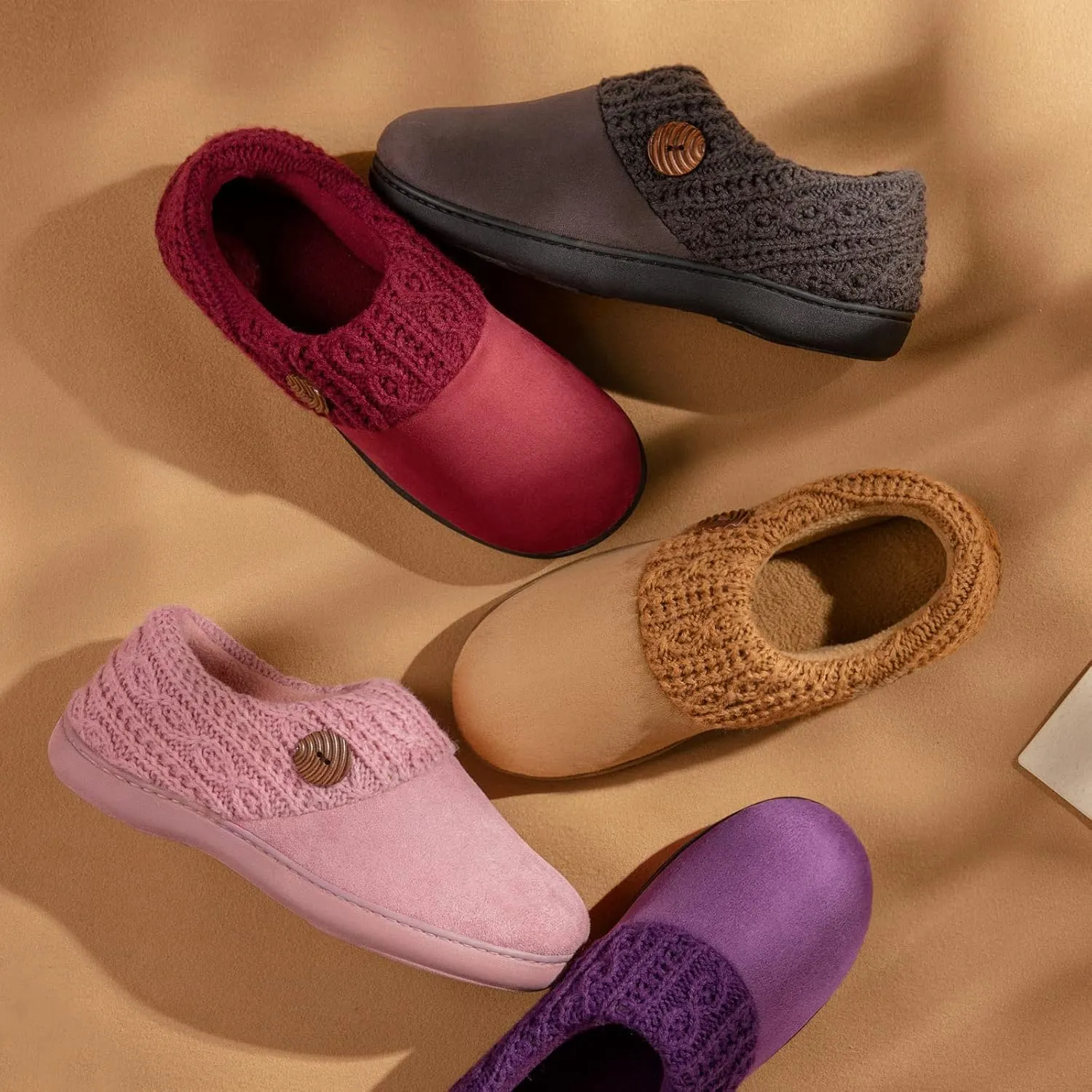 EverFoams Women's Microsuede Slippers Warm Comfy Memory Foam Indoor House Shoes with Knit Collar