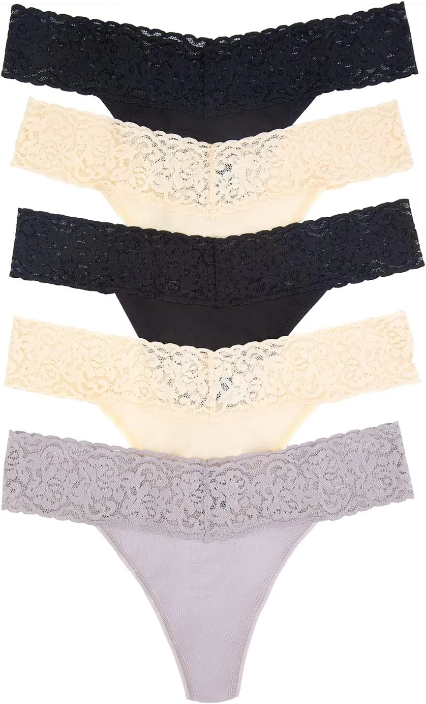 Felina Super Stretchy Lace Top Low Rise Thong | 5-Pack
