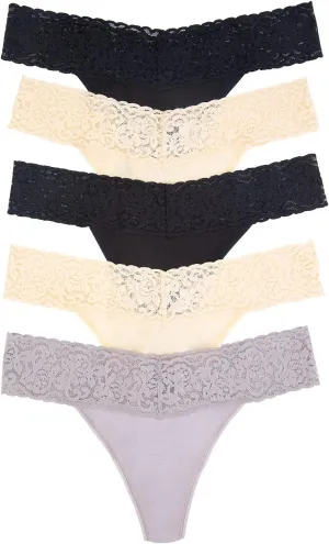 Felina Super Stretchy Lace Top Low Rise Thong | 5-Pack