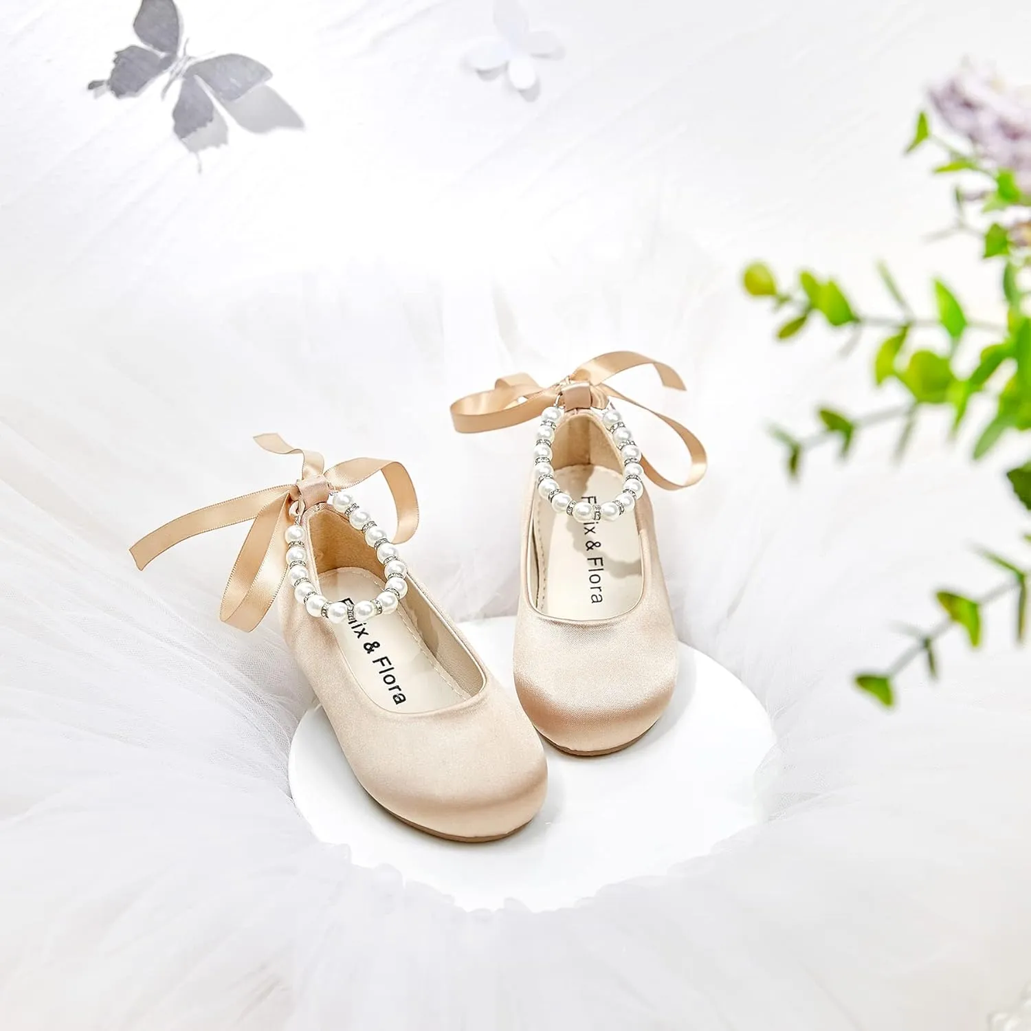 Felix & Flora Girls Toddler Little Ballet Shoes - Flower Girls Mary Jane Flats Dress Shoes Party Wedding