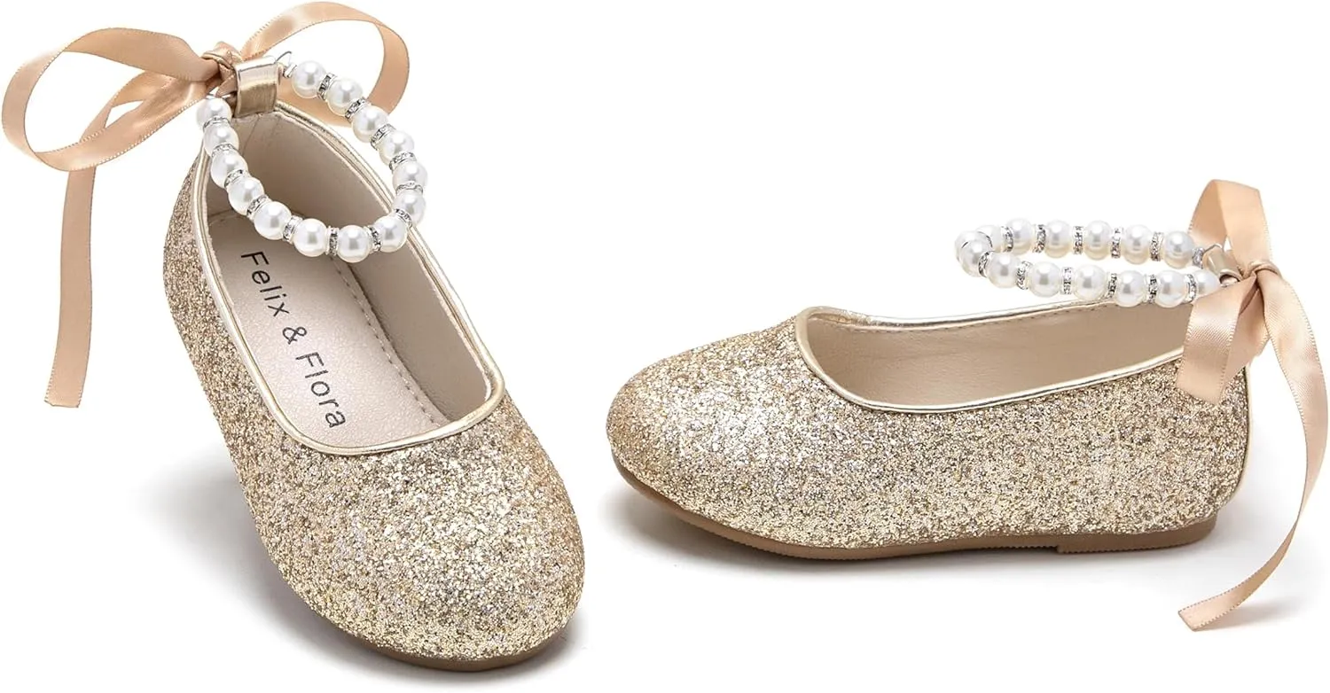 Felix & Flora Girls Toddler Little Ballet Shoes - Flower Girls Mary Jane Flats Dress Shoes Party Wedding