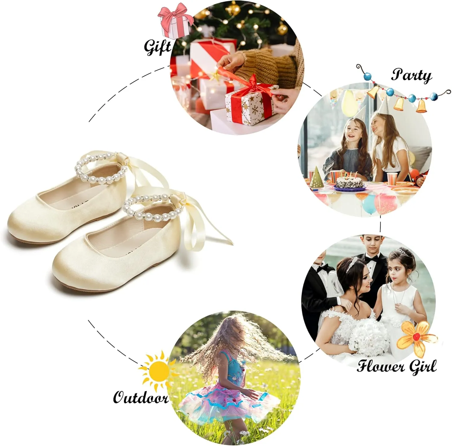 Felix & Flora Girls Toddler Little Ballet Shoes - Flower Girls Mary Jane Flats Dress Shoes Party Wedding