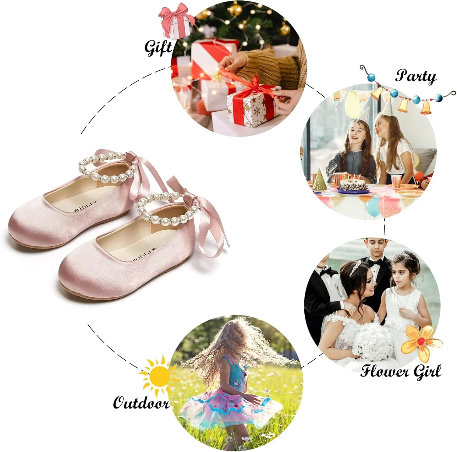 Felix & Flora Girls Toddler Little Ballet Shoes - Flower Girls Mary Jane Flats Dress Shoes Party Wedding
