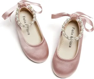 Felix & Flora Girls Toddler Little Ballet Shoes - Flower Girls Mary Jane Flats Dress Shoes Party Wedding