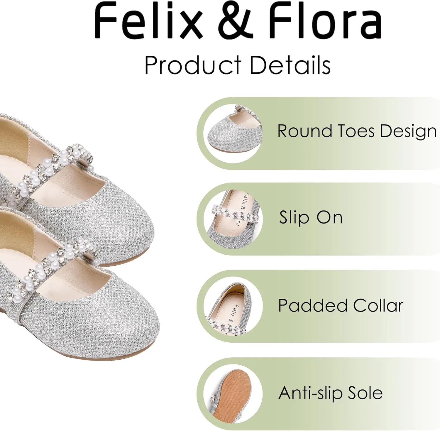 Felix & Flora Girls Toddler Little Ballet Shoes - Flower Girls Mary Jane Flats Dress Shoes Party Wedding