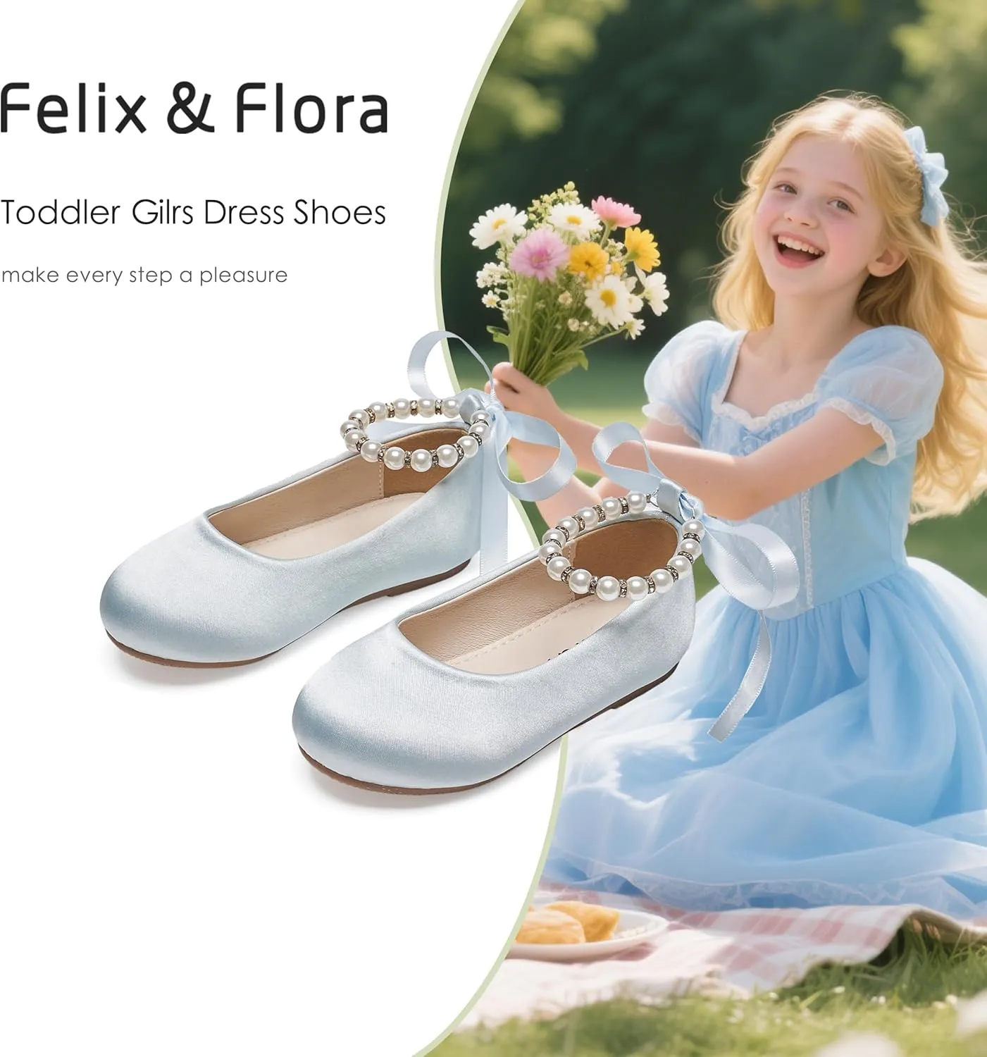 Felix & Flora Girls Toddler Little Ballet Shoes - Flower Girls Mary Jane Flats Dress Shoes Party Wedding
