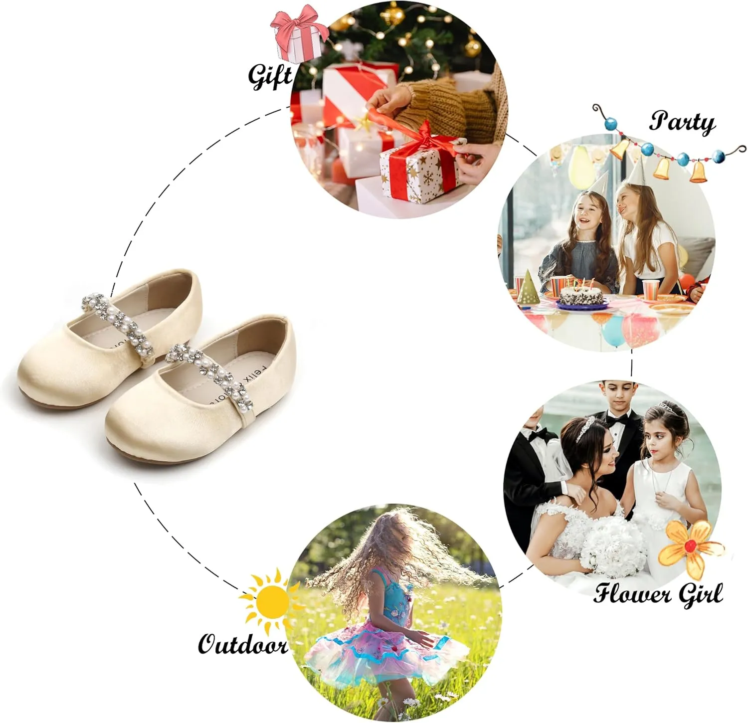 Felix & Flora Girls Toddler Little Ballet Shoes - Flower Girls Mary Jane Flats Dress Shoes Party Wedding