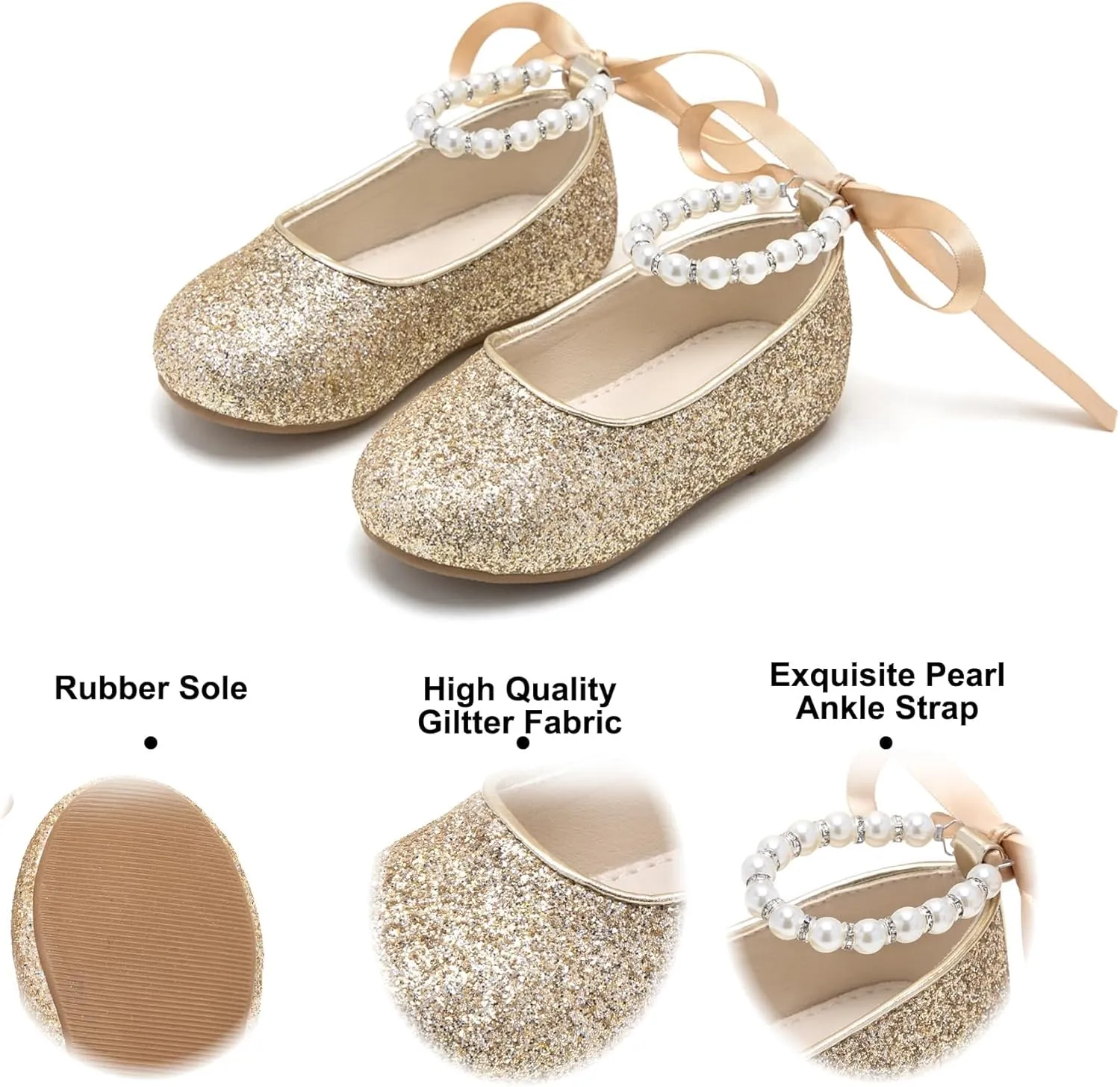 Felix & Flora Girls Toddler Little Ballet Shoes - Flower Girls Mary Jane Flats Dress Shoes Party Wedding