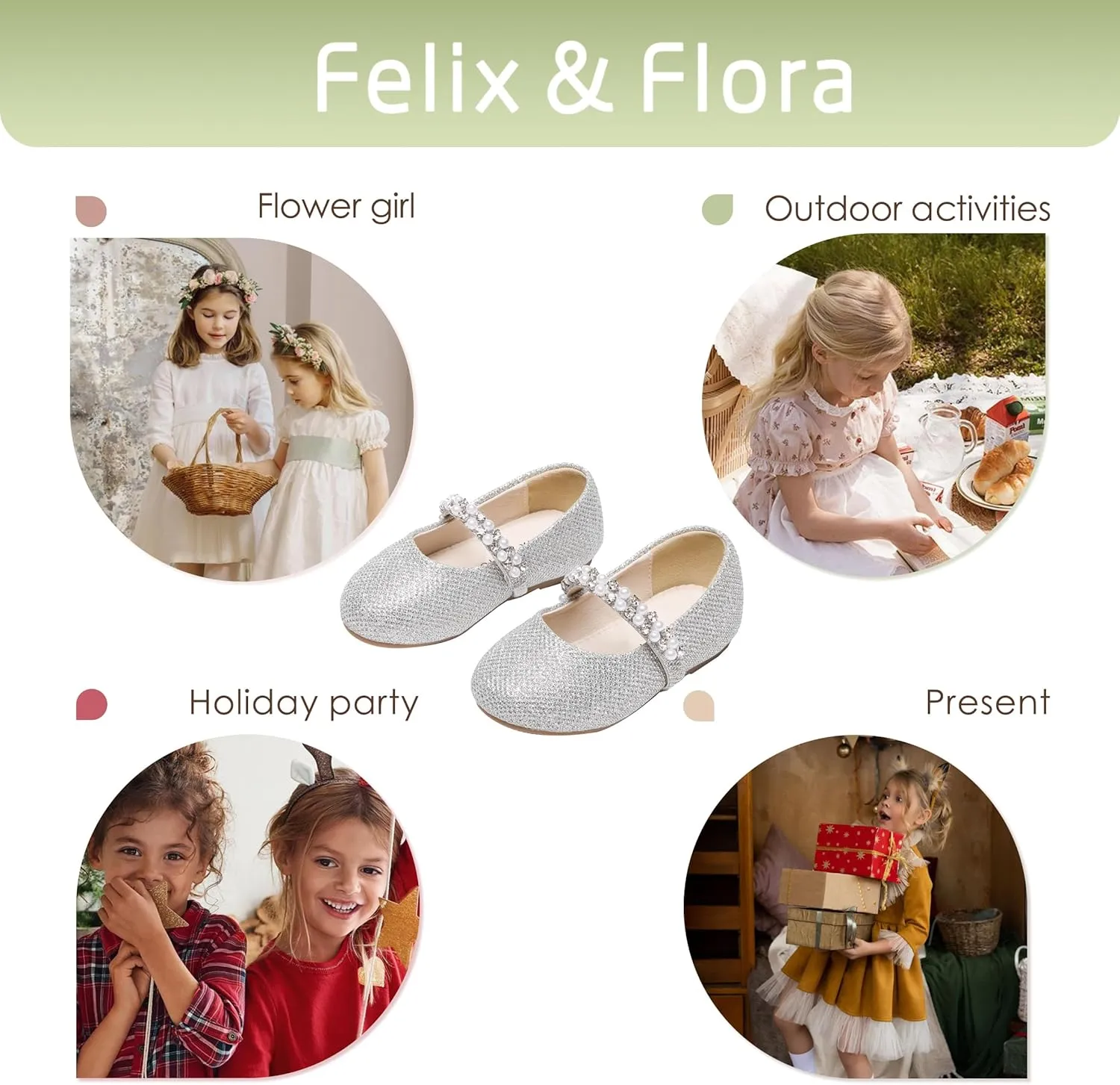 Felix & Flora Girls Toddler Little Ballet Shoes - Flower Girls Mary Jane Flats Dress Shoes Party Wedding