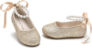 Felix & Flora Girls Toddler Little Ballet Shoes - Flower Girls Mary Jane Flats Dress Shoes Party Wedding