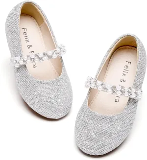 Felix & Flora Girls Toddler Little Ballet Shoes - Flower Girls Mary Jane Flats Dress Shoes Party Wedding