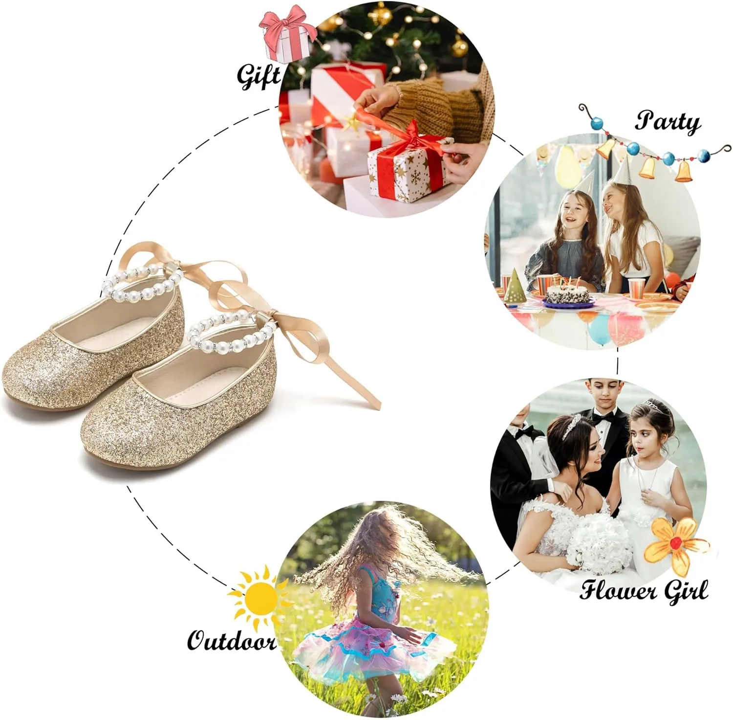 Felix & Flora Girls Toddler Little Ballet Shoes - Flower Girls Mary Jane Flats Dress Shoes Party Wedding