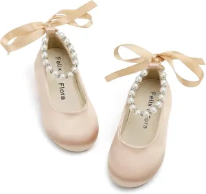 Felix & Flora Girls Toddler Little Ballet Shoes - Flower Girls Mary Jane Flats Dress Shoes Party Wedding