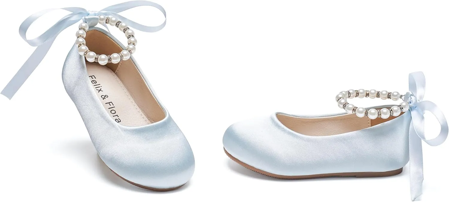 Felix & Flora Girls Toddler Little Ballet Shoes - Flower Girls Mary Jane Flats Dress Shoes Party Wedding