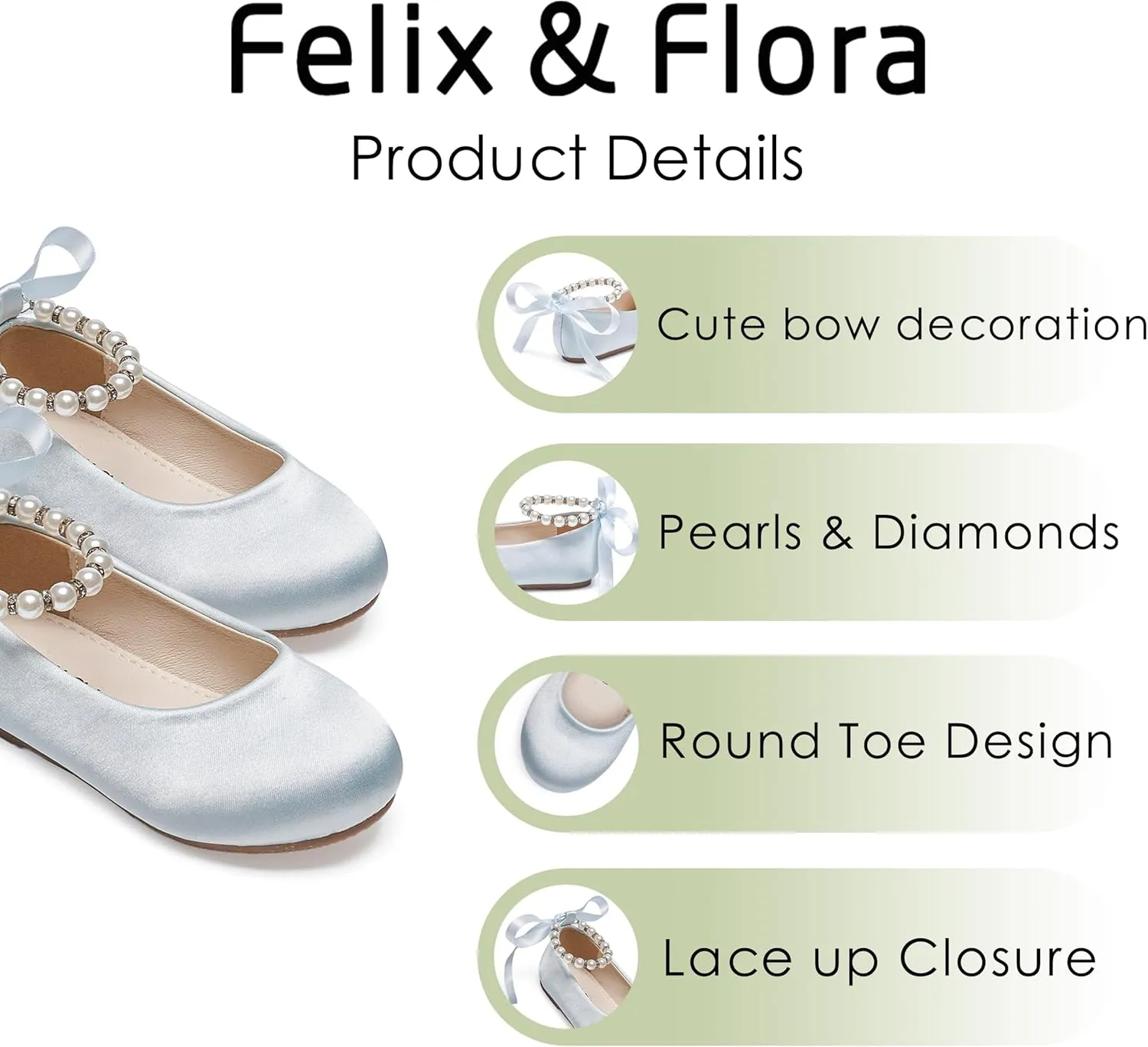 Felix & Flora Girls Toddler Little Ballet Shoes - Flower Girls Mary Jane Flats Dress Shoes Party Wedding