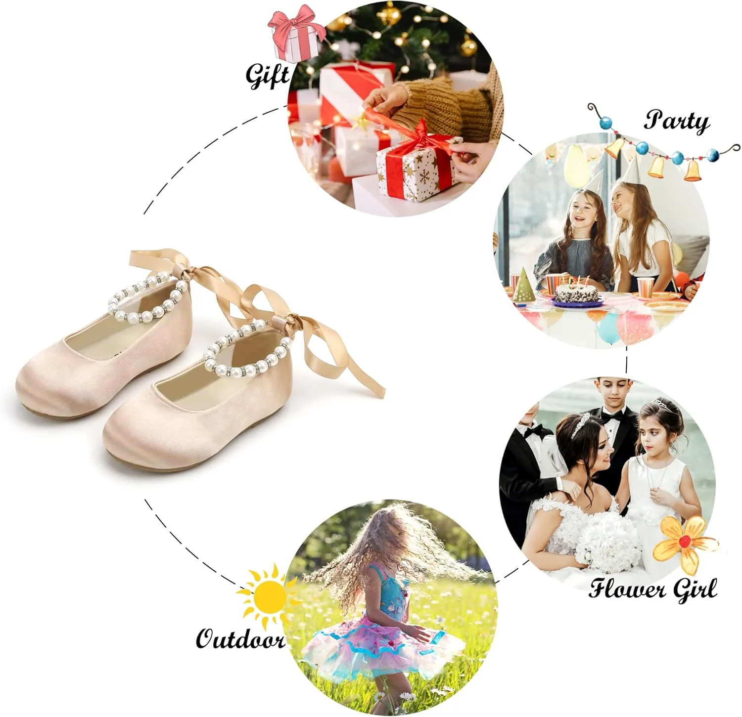 Felix & Flora Girls Toddler Little Ballet Shoes - Flower Girls Mary Jane Flats Dress Shoes Party Wedding