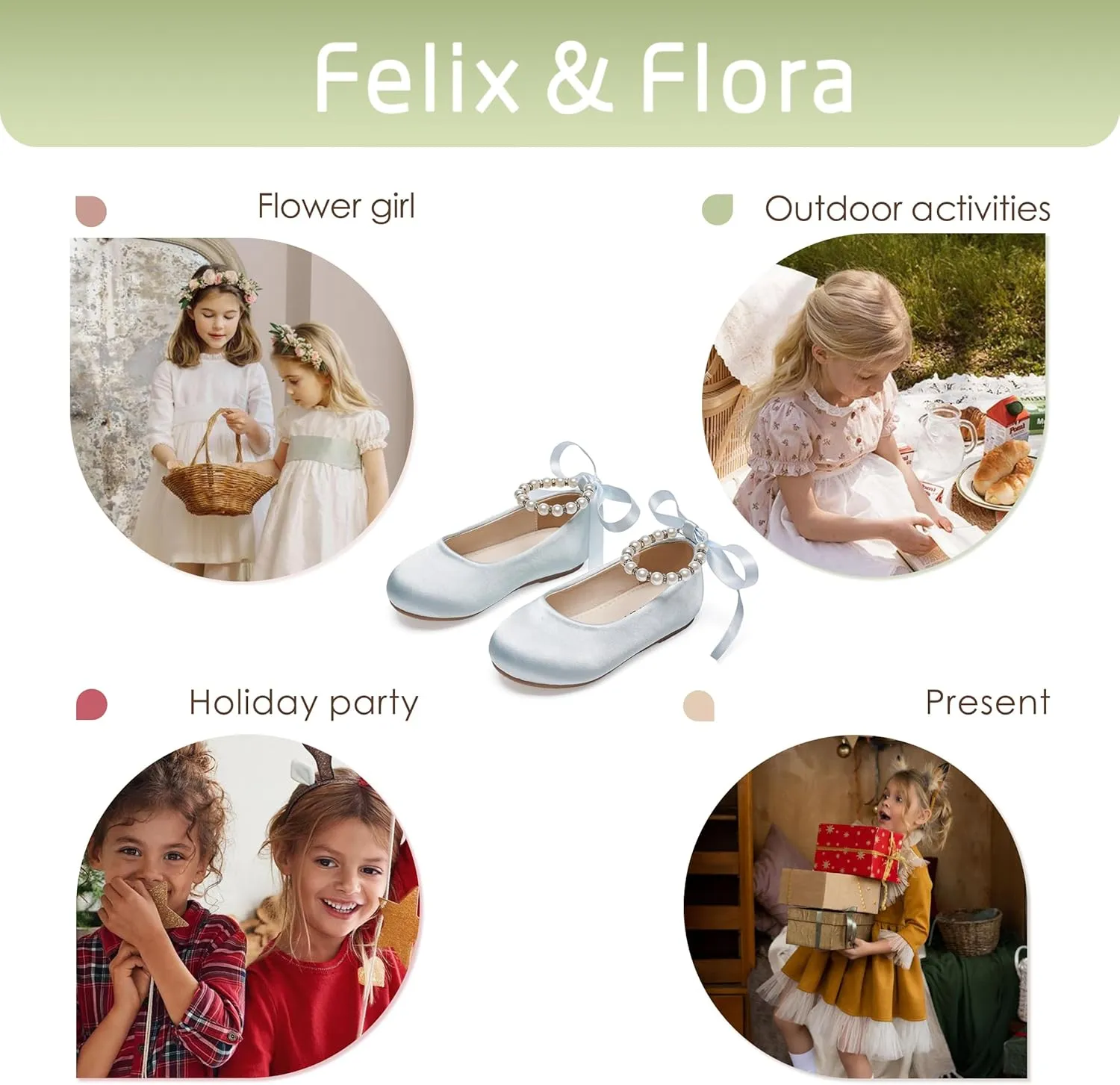 Felix & Flora Girls Toddler Little Ballet Shoes - Flower Girls Mary Jane Flats Dress Shoes Party Wedding