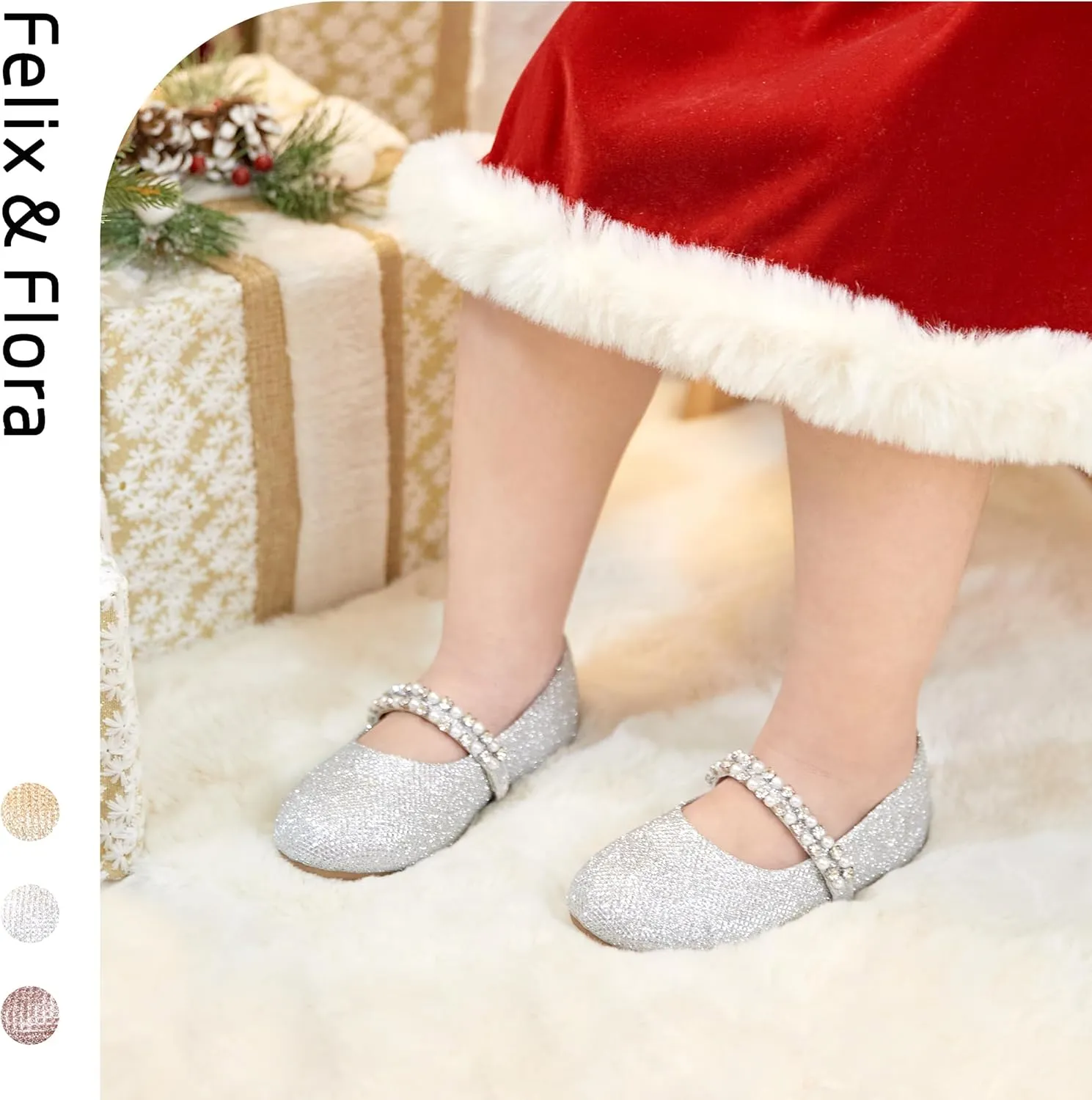 Felix & Flora Girls Toddler Little Ballet Shoes - Flower Girls Mary Jane Flats Dress Shoes Party Wedding