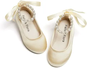 Felix & Flora Girls Toddler Little Ballet Shoes - Flower Girls Mary Jane Flats Dress Shoes Party Wedding