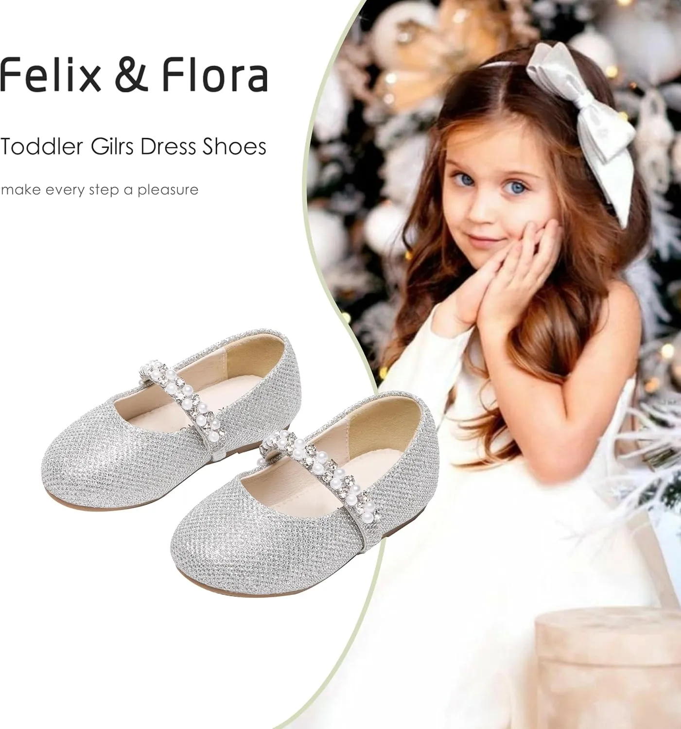 Felix & Flora Girls Toddler Little Ballet Shoes - Flower Girls Mary Jane Flats Dress Shoes Party Wedding