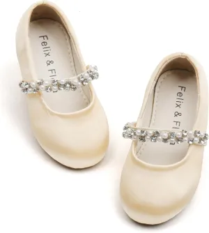Felix & Flora Girls Toddler Little Ballet Shoes - Flower Girls Mary Jane Flats Dress Shoes Party Wedding