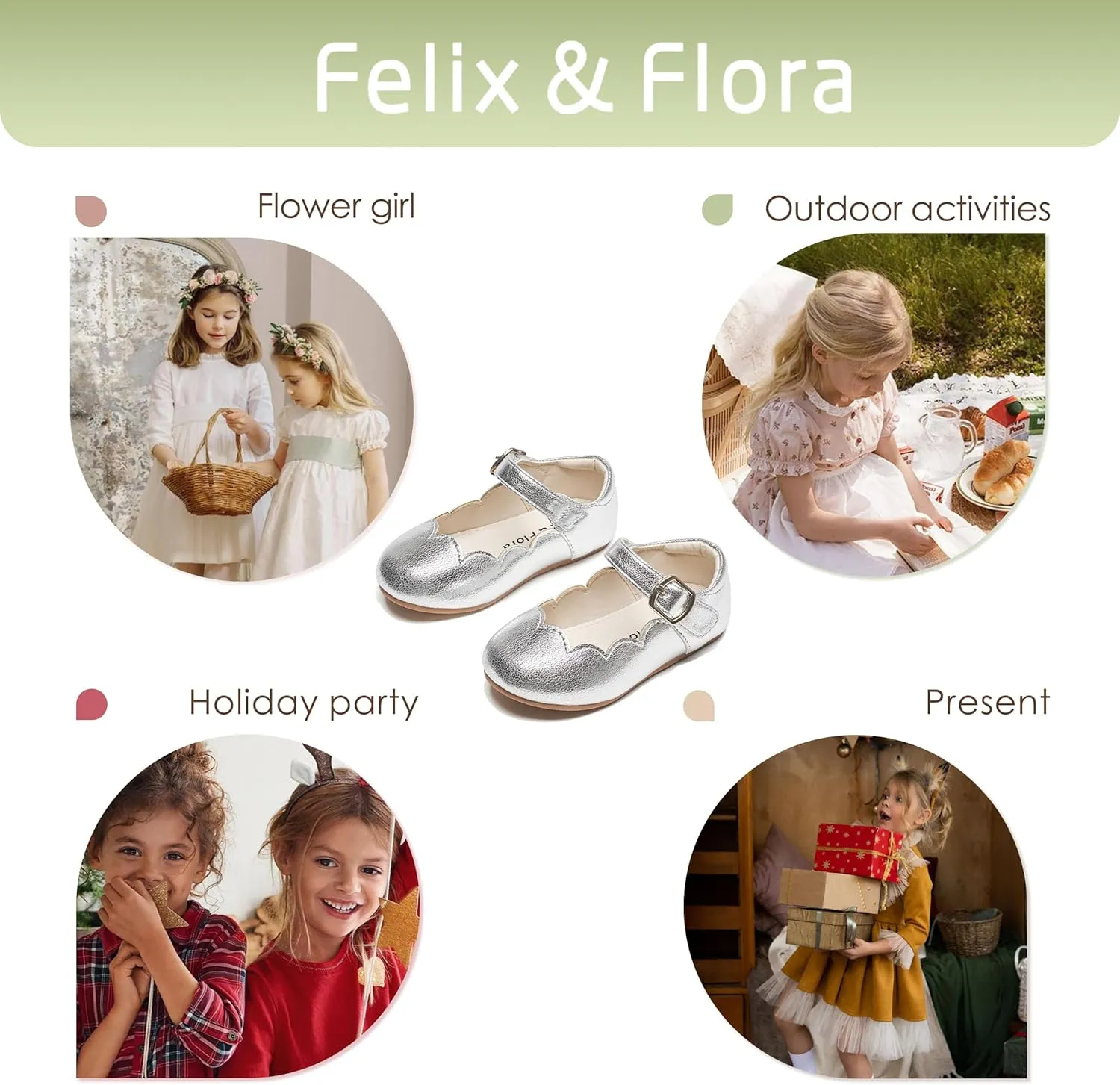 Felix & Flora Toddler Flower Girl Dress Shoes - Girl Ballet Flats Party School Shoes Wedding