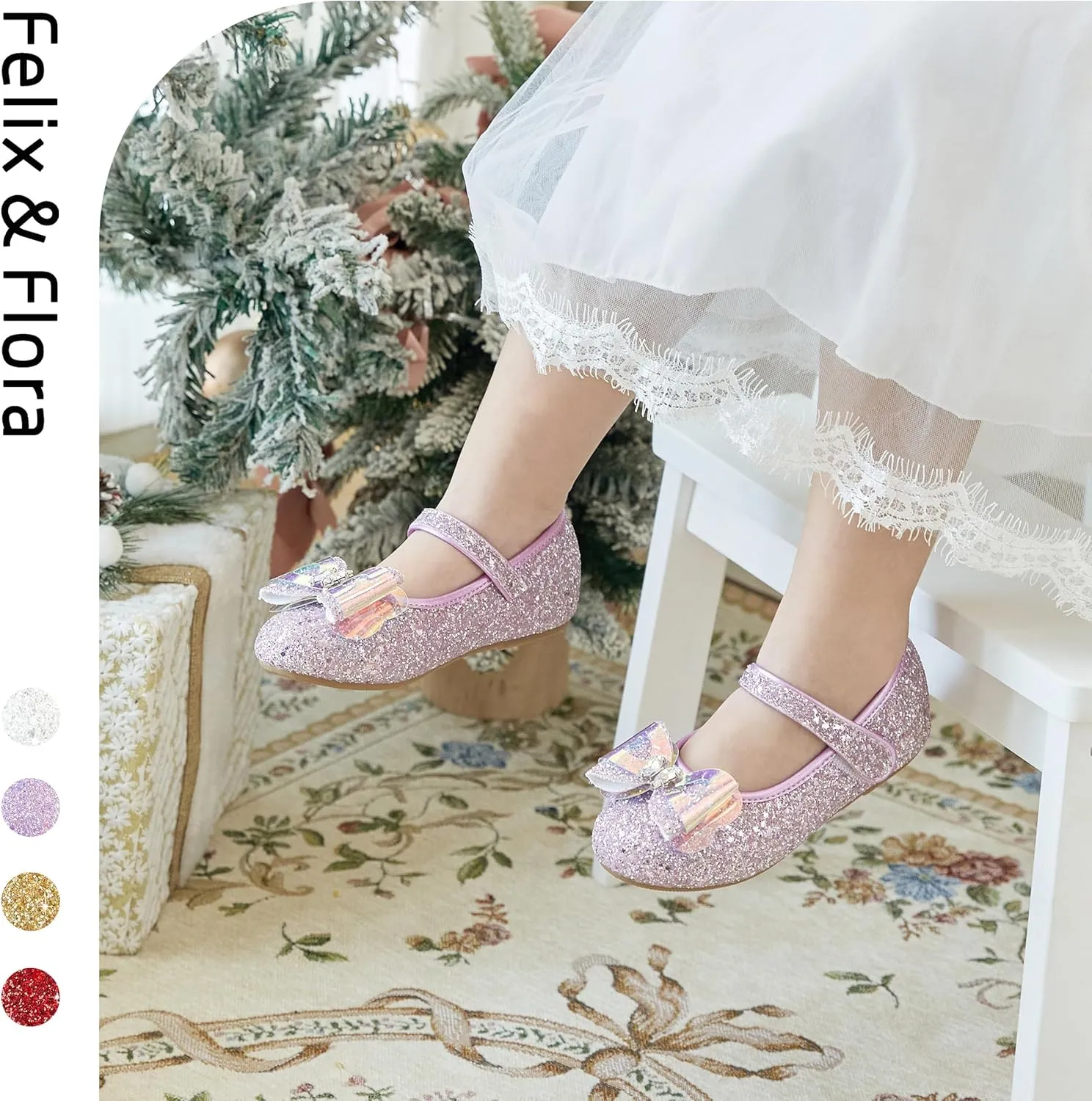 Felix & Flora Toddler Flower Girl Dress Shoes - Girl Ballet Flats Party School Shoes Wedding