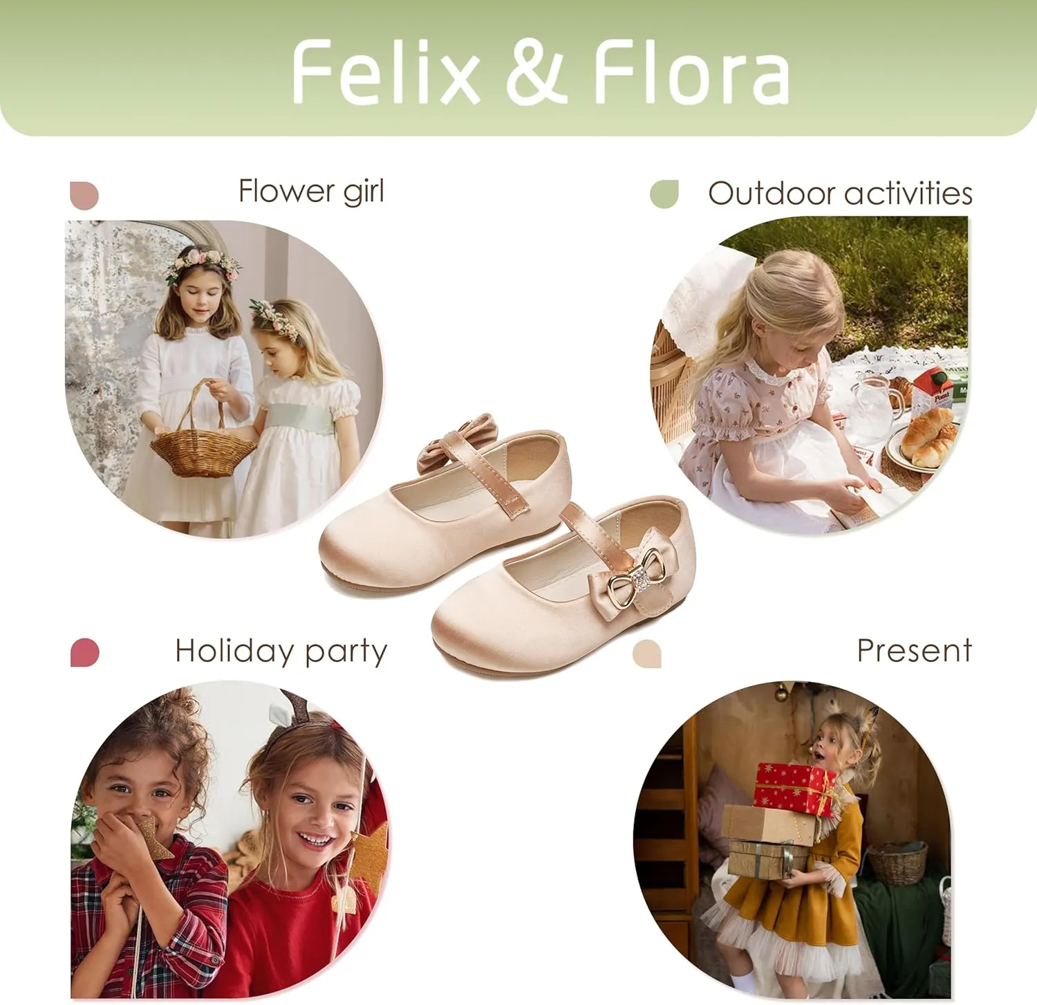 Felix & Flora Toddler Flower Girl Dress Shoes - Girl Ballet Flats Party School Shoes Wedding
