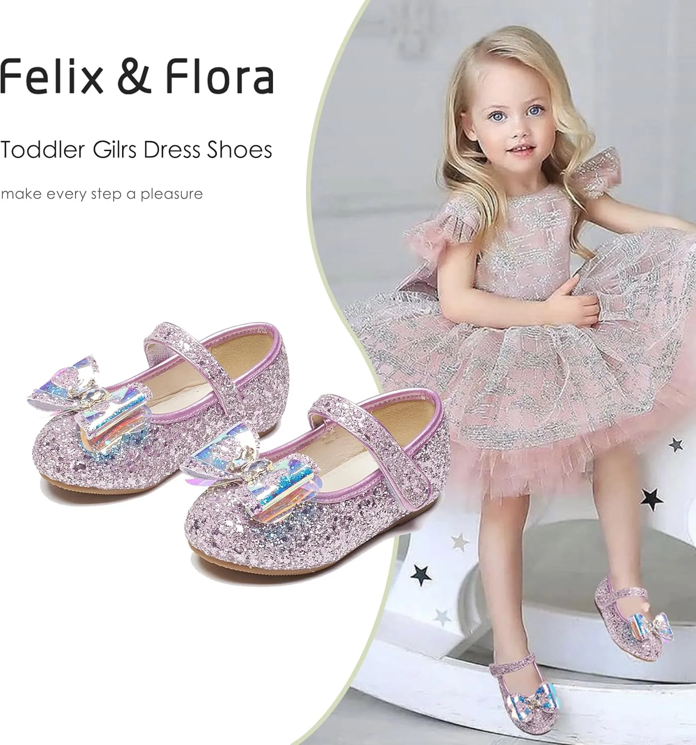 Felix & Flora Toddler Flower Girl Dress Shoes - Girl Ballet Flats Party School Shoes Wedding