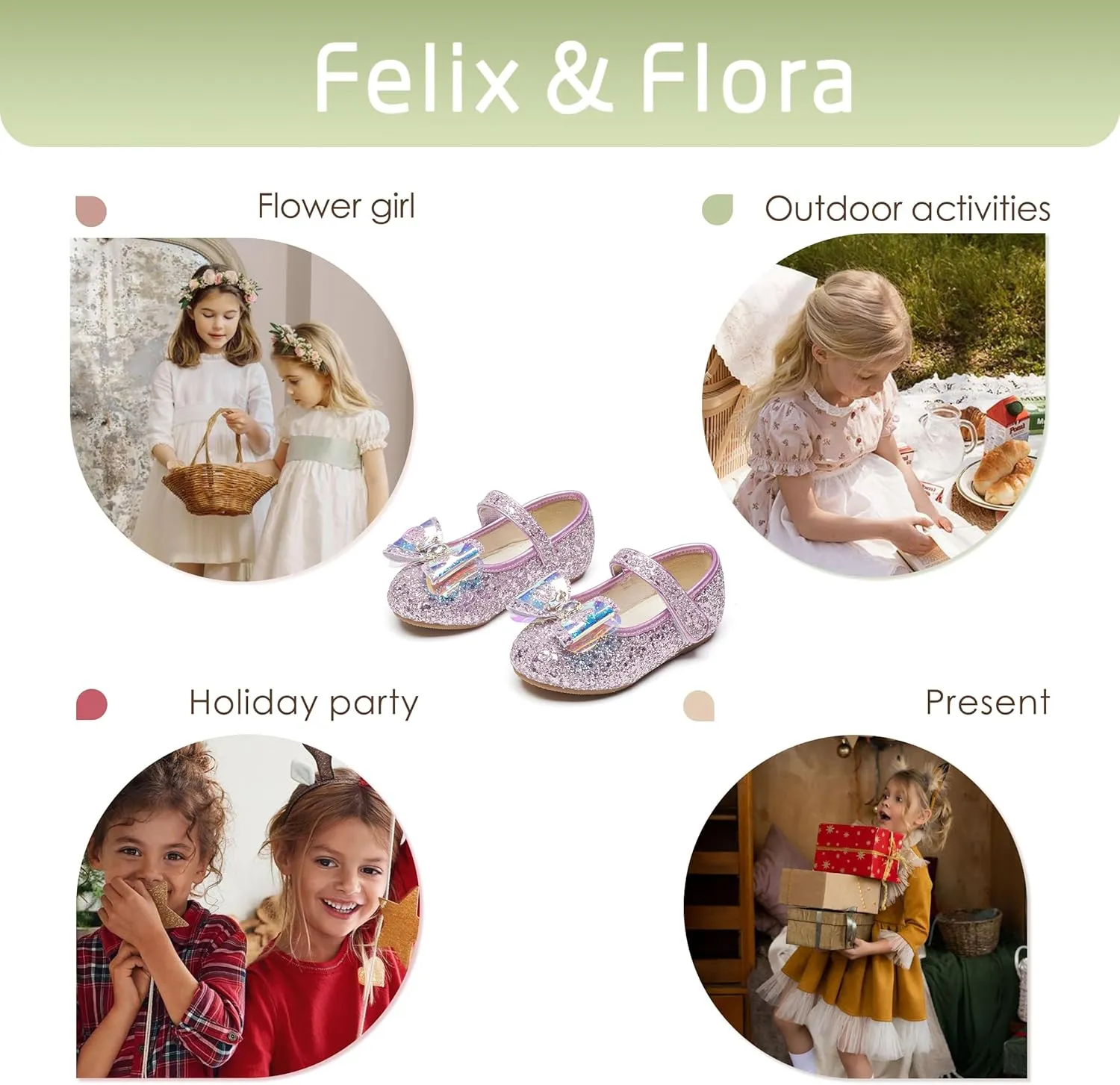 Felix & Flora Toddler Flower Girl Dress Shoes - Girl Ballet Flats Party School Shoes Wedding
