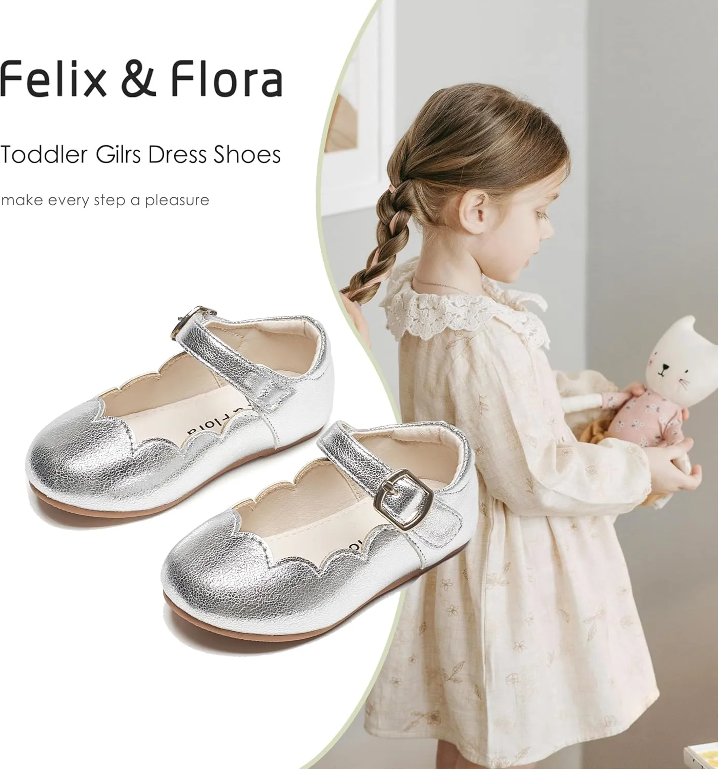 Felix & Flora Toddler Flower Girl Dress Shoes - Girl Ballet Flats Party School Shoes Wedding