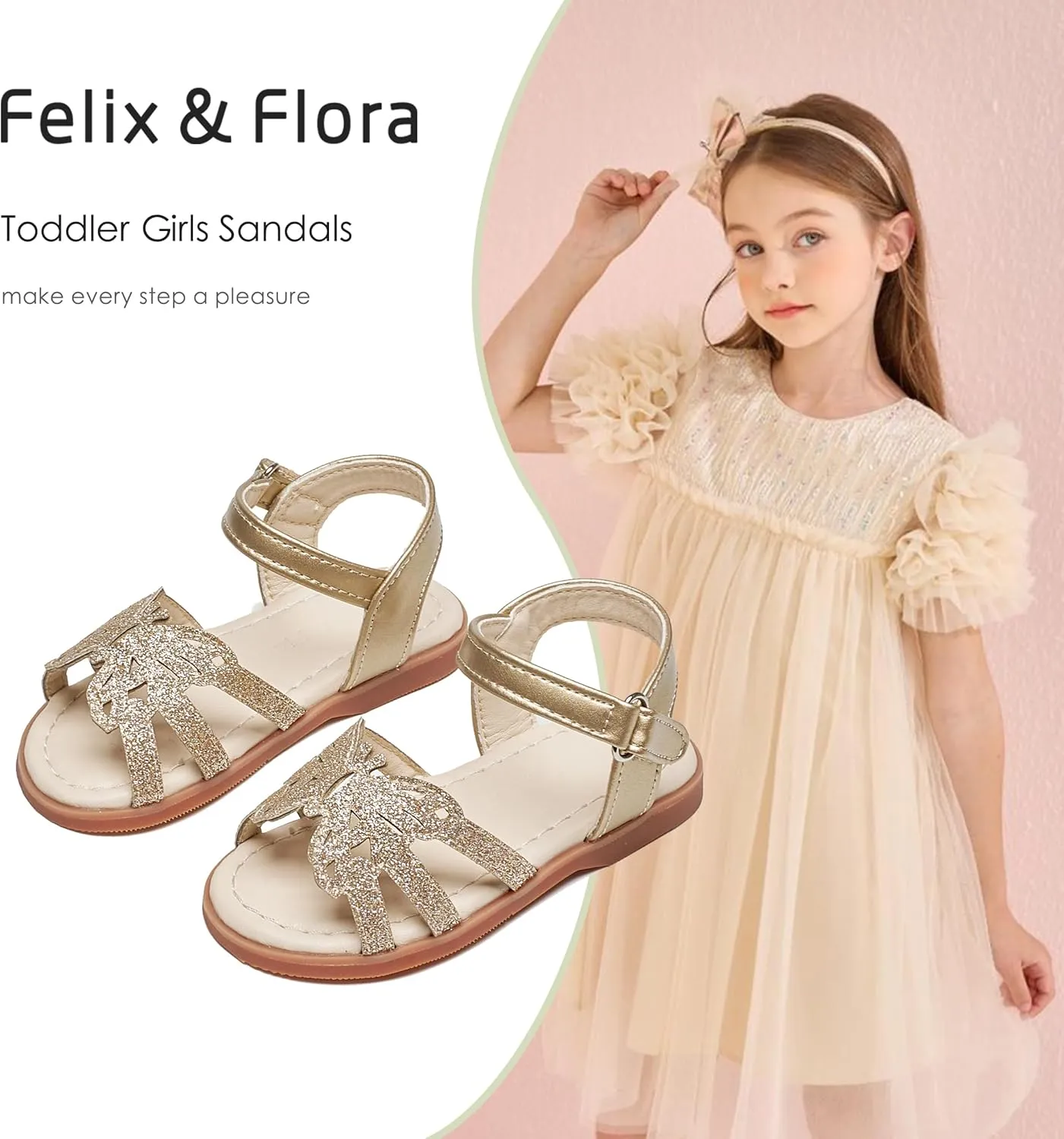 Felix & Flora Toddler Girls Sandals Soft Rubber Flats Summer Baby Flower Girl Shoes.
