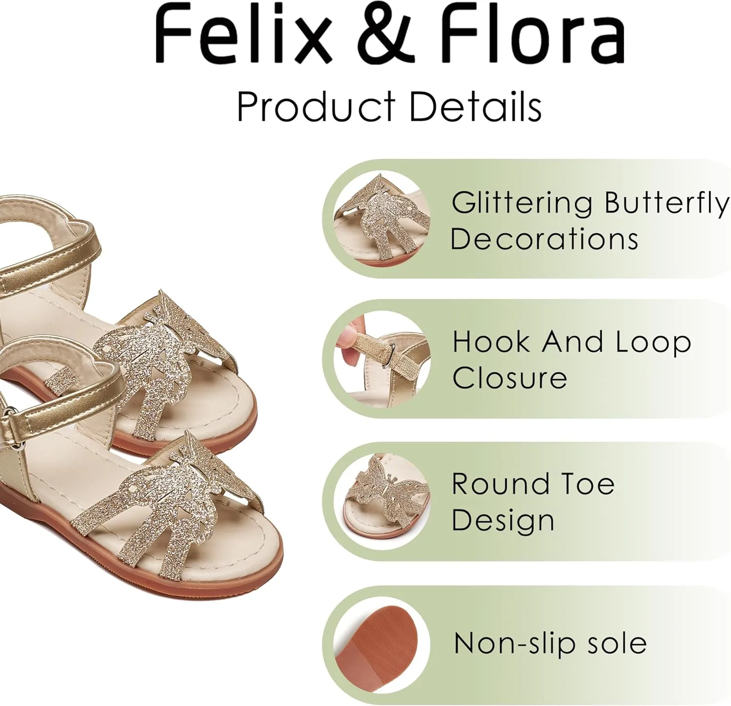 Felix & Flora Toddler Girls Sandals Soft Rubber Flats Summer Baby Flower Girl Shoes.