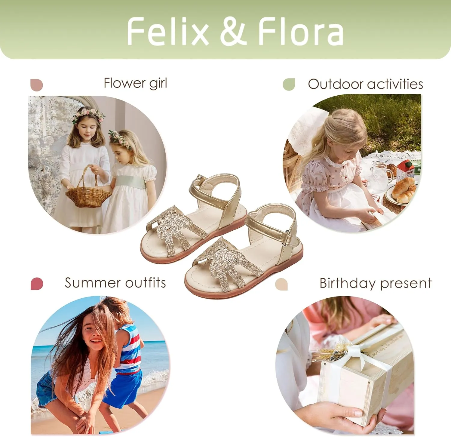 Felix & Flora Toddler Girls Sandals Soft Rubber Flats Summer Baby Flower Girl Shoes.